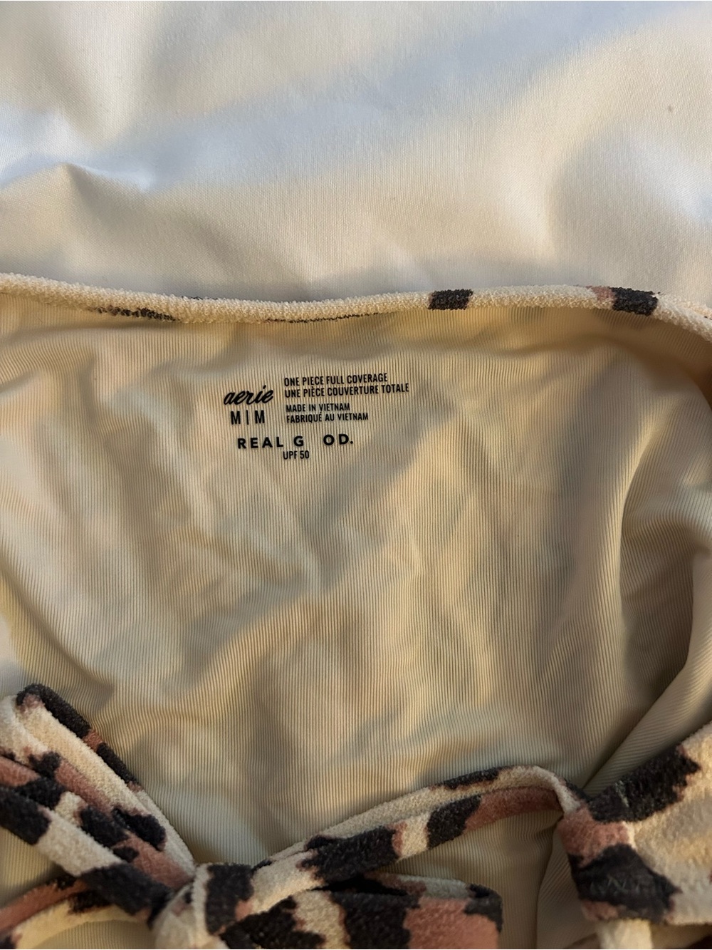 aerie Leopard-Print One-Piece Swimsuit in Cream and Brown. Leopard print - Picture 3 of 3